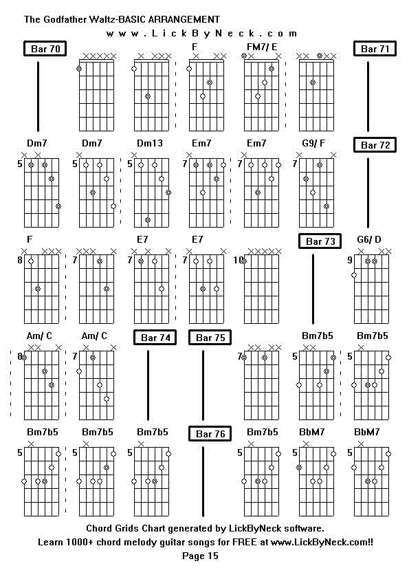 Chord Grids Chart of chord melody fingerstyle guitar song-The Godfather Waltz-BASIC ARRANGEMENT,generated by LickByNeck software.